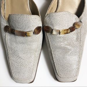Stuart Weitzman Beaded Mules Slides Leather Kitten Heel Gray Size 8.5